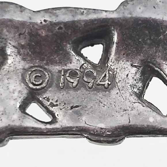 Vintage Onyx Brown Leather Belt with Western Silver Buckle, Loop & Tip- Size 30 - Picture 9 of 11